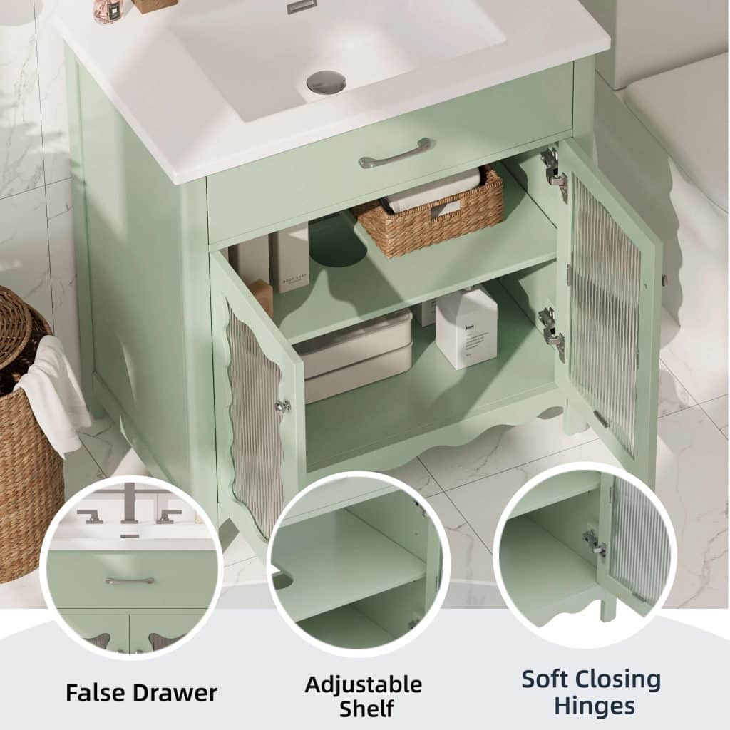 Bathroom vanity cabinet with drawer and double door storage design