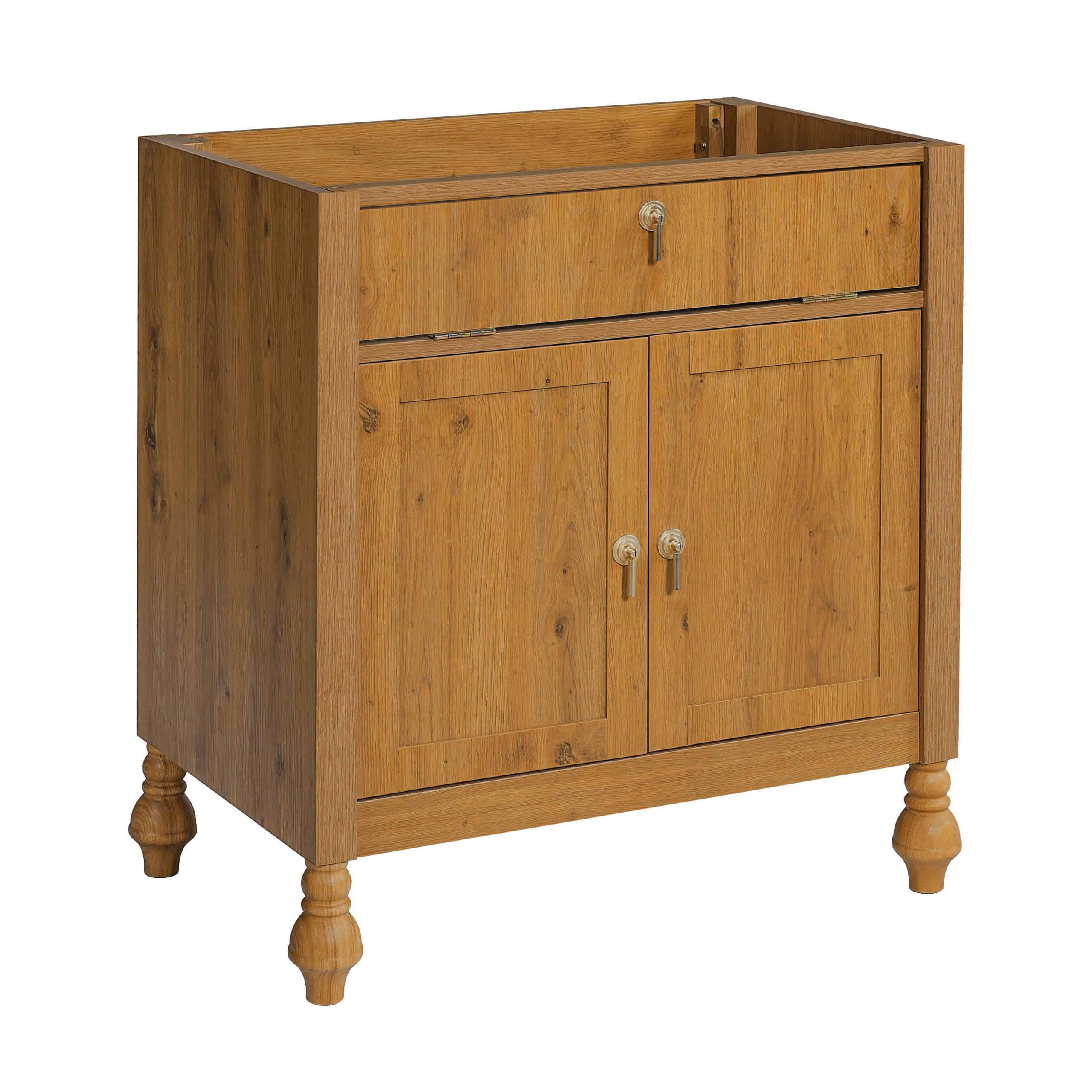 Bathroom vanity with solid wood construction and freestanding design