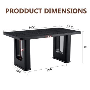 Black dining table with sturdy MDF legs and sleek glass center panel