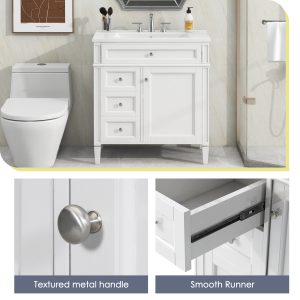 Functional bathroom vanity with vintage handle design and ample storage