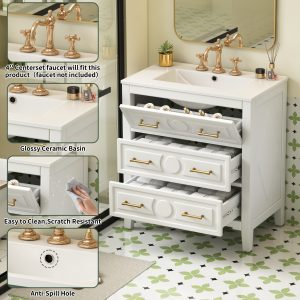 bathroom vanity white cabinet showing retro carved texture