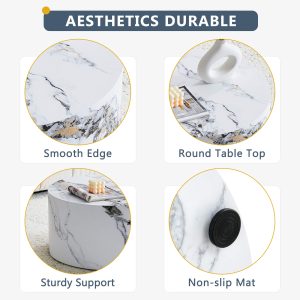 Luxury style round coffee table with white marble texture finish