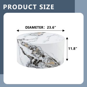 Round wooden coffee table with marble effect surface for modern homes