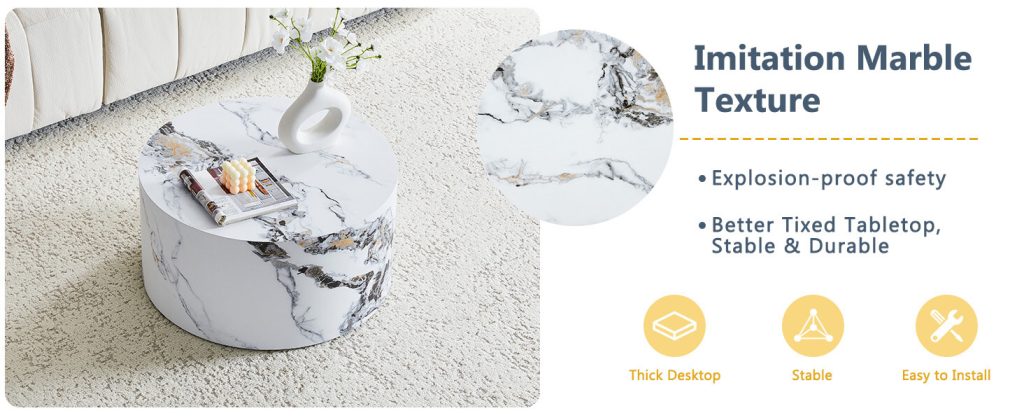 round coffee table with white marble finish