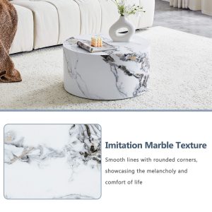 Modern home interior featuring a round marble veneer coffee table