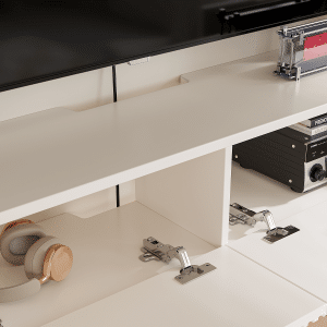 Luxury white ribbed door tv stand with solid plywood construction.