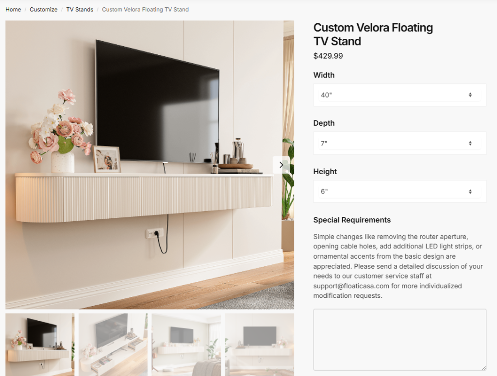 custom floating TV stand page
