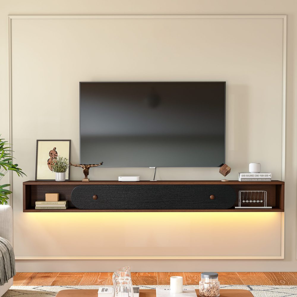 wall mounted tv cabinet with doors black and walnut