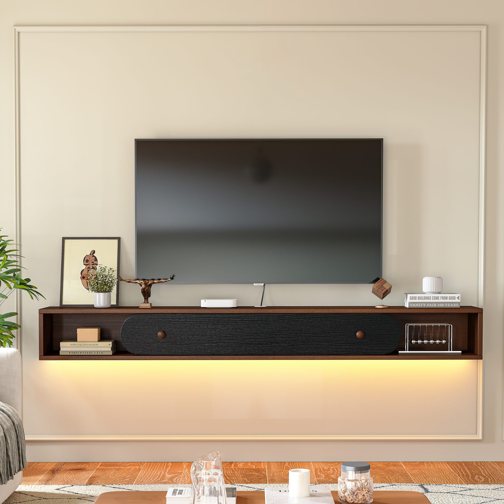 wall mounted tv cabinet with doors black and walnut