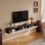 Living room floating tv stand with storage drawers, you can adjust height on the wall.