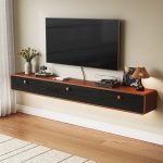 mid century floating tv stand real red oak wood veneer