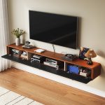 tv stand with floating wall walnut and black cabinets