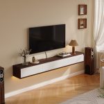 high gloss white and walnut floating tv wall stand, matches to living room or bedrooms.