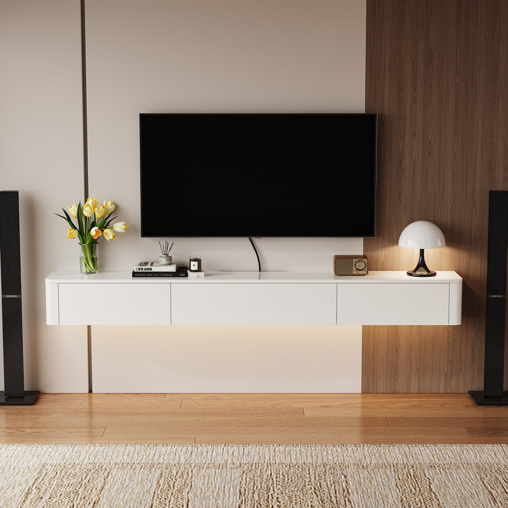 rounded Floating TV Stand matches to various living room styles.