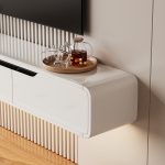 rounded white under tv shelf wall mounted design