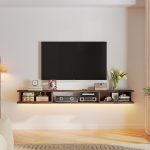 Sleek floating TV cabinet with two doors, wall mounted for a minimalist and clutter free entertainment area.