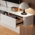 Floating modern tv stand, with drawers, slide drawers foe storage, adjustable height for your need.