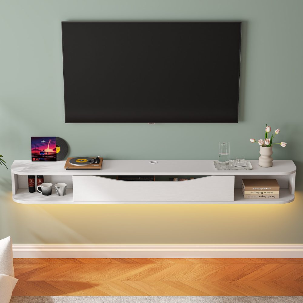 space saving floating stand for TV with storage