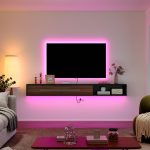 TV stand floating shelf with LED light, suitable for game playing in your living room.