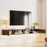 walnut plywood floating tv stand with storage
