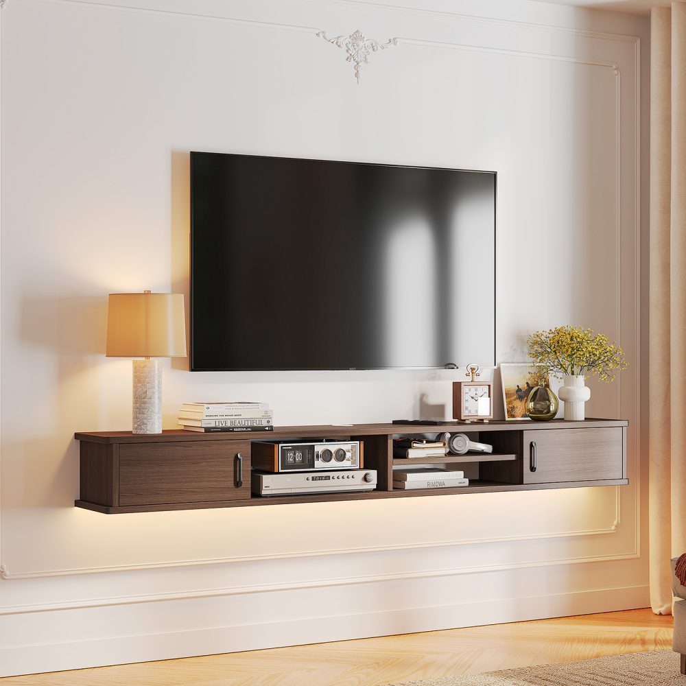walnut plywood modern custom floating tv stand