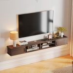 walnut floating cabinet under tv