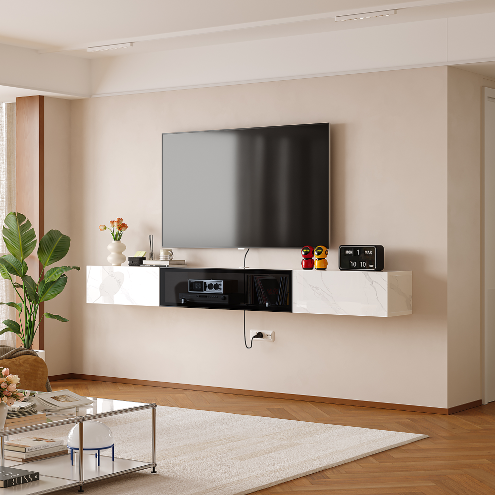 white floating TV stand