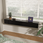 Minimalist floating sideboard for large TVs featuring a luxury high-shine PET reflective finish.