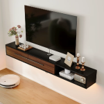 walnut floating tv stand with drawers