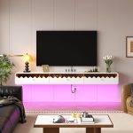 Elegant living room setup featuring a floating white media cabinet