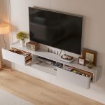 Floating entertainment center with adjustable height and concealed drawer storage