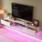 Floating entertainment center with adjustable height and concealed drawer storage