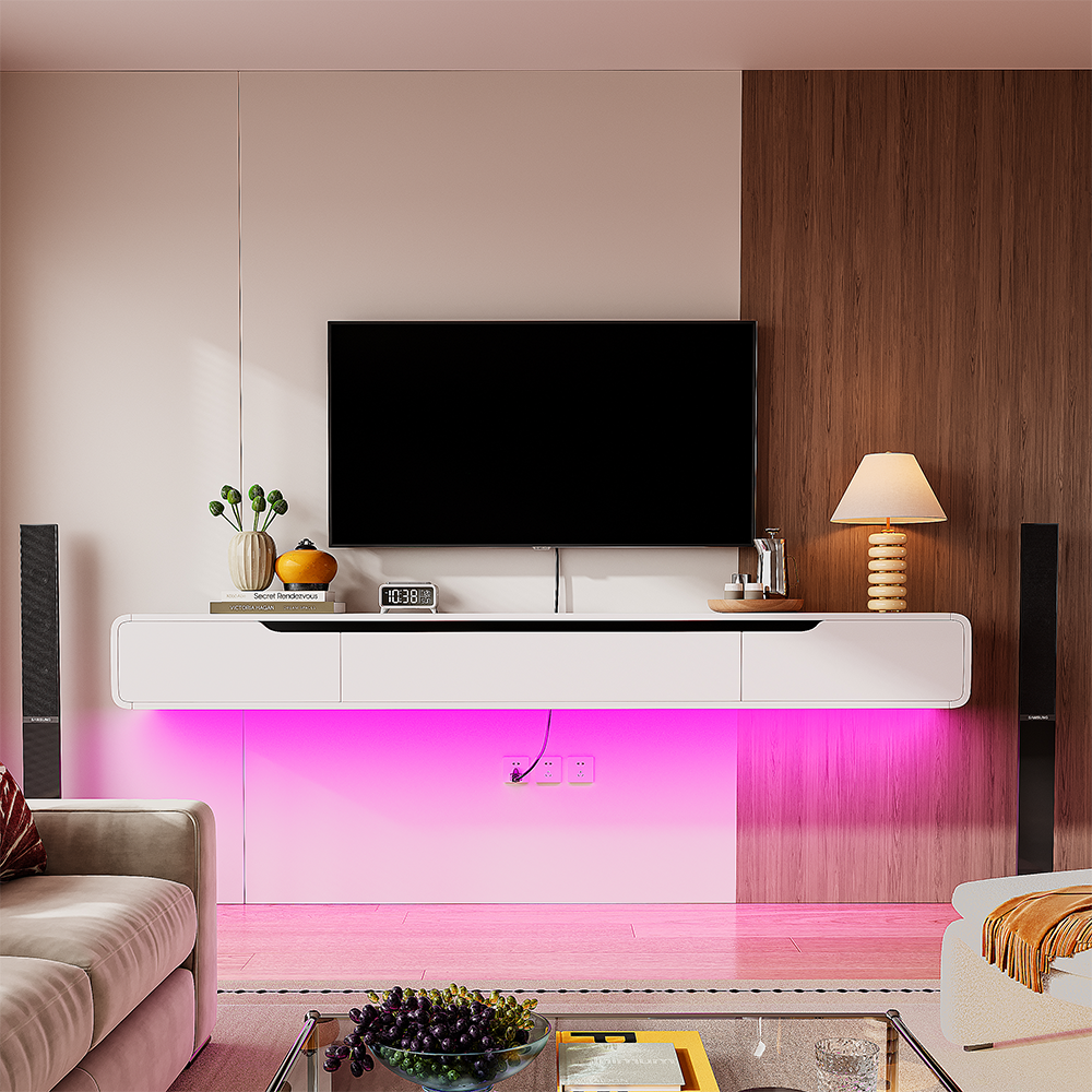 Solid wood floating tv stand with drawers