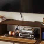 Minimalist farmhouse floating TV stand with multifunctional storage design