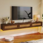 Vintage-style walnut wood TV stand mounted on wall