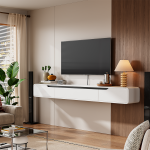 Wall-mounted media console with down-flap door and stylish drawers