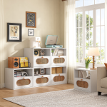 Entryway storage cabinet with drawers and open shelving