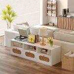Modular storage cabinet made of solid wood and natural rattan