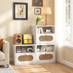 Paint-free white cabinet with woven rattan drawers