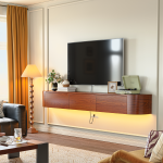 Vintage-style walnut wall-mounted TV cabinet with storage