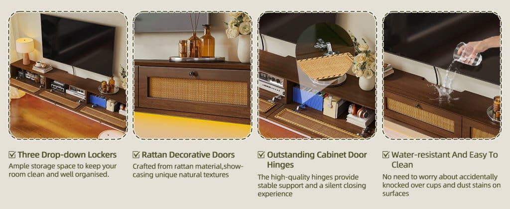 rattan floating tv stand details solid wood