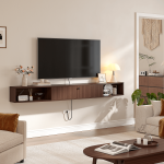 spaciousness beneath the walnut modern tv stand, perfect for cleaning
