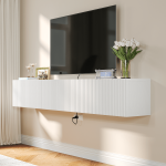 A close-up look at the light wood pattern on this contemporary TV stand, giving it a natural and clean feel.