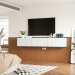 This contemporary TV stand stays off the floor, making it very easy to clean the room with a vacuum.