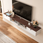 Walnut top and white body hanging TV console made from paint-free board