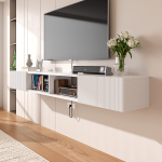 custom Floating TV stand made from MDF and plywood with wire management pre-hole