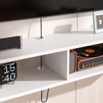 Free-painted floating TV console in white with pre-drilled cable management hole