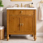 30 inch wooden bathroom vanity with ceramic sink and double doors