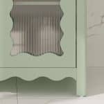 Bathroom vanity cabinet with open doors showing interior dimensions