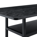 Black dining table centerpiece in a bright, elegant home interior